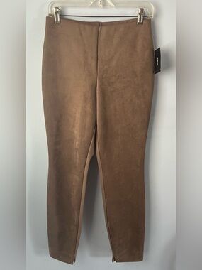 NWT Alfani Suede-Look Taupe Tan Mixed Media Pull-On Elastic Waist Pants Size S